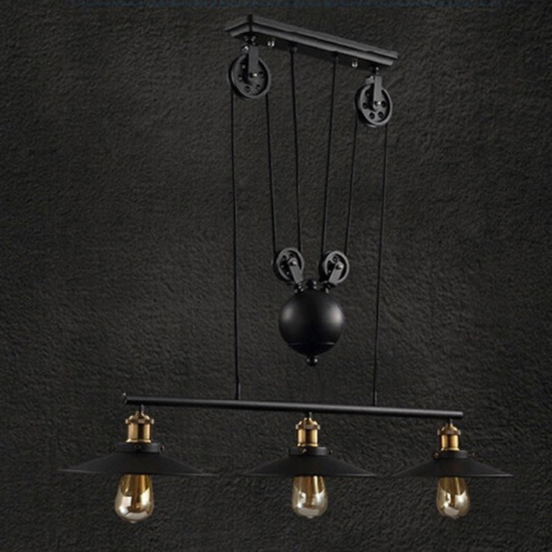 Metal 3 Lights Island Pendant Lighting Pulley Industrial Island Light Fixtures for Dining Room
