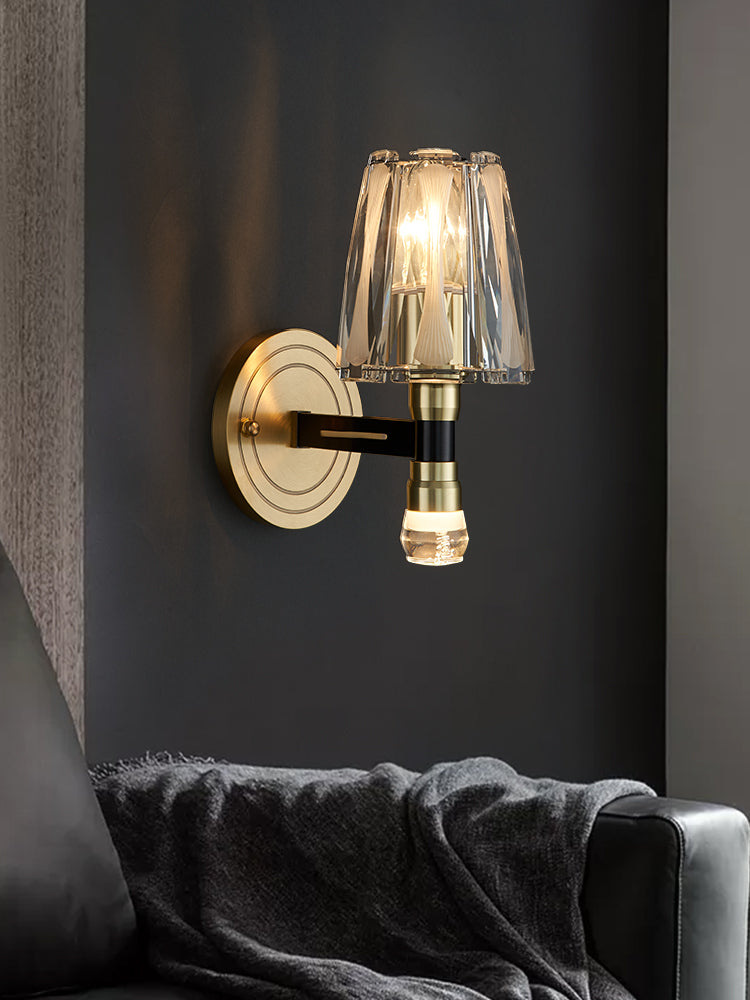 Lampada a parete in cristallo in rame a bulbo singolo 8,3 "H Brass Brass Bed Sconce Sconce Secondo
