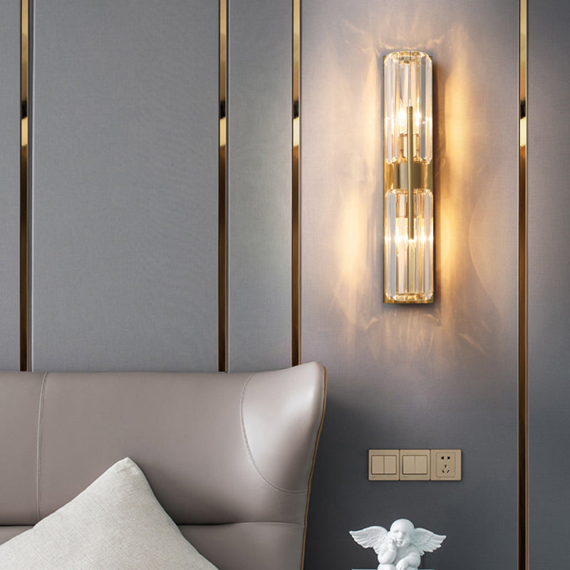 2-lichts cilindrische kristallen sconce lichten geëlektroplateerd gouden postmoderne wandlamp voor woonkamer