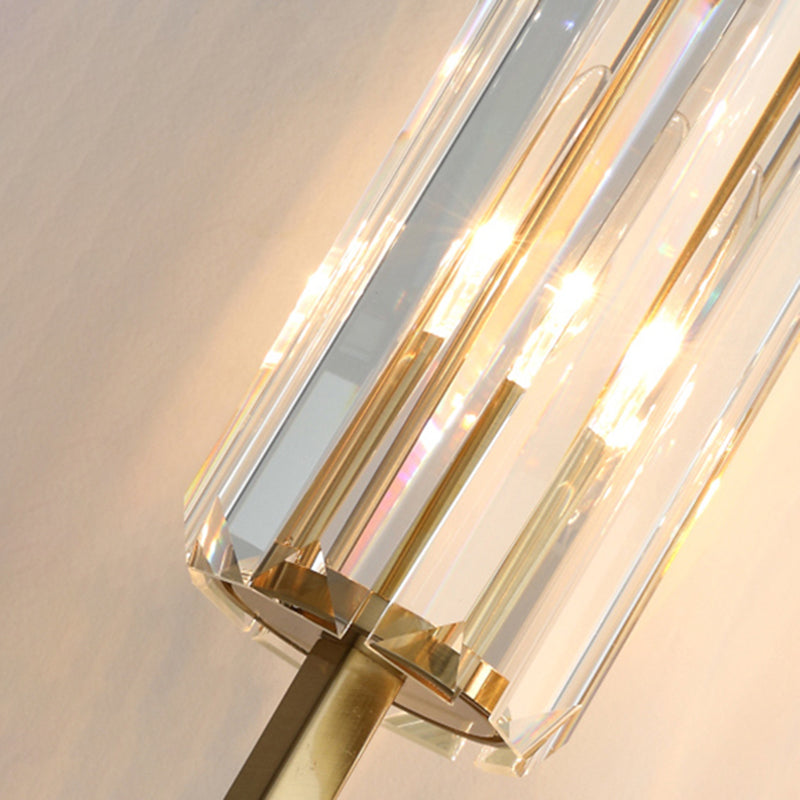2-Lights Cylindrical Crystal Sconce Lights Electroplated Gold Postmodern Wall Lamp for Living Room