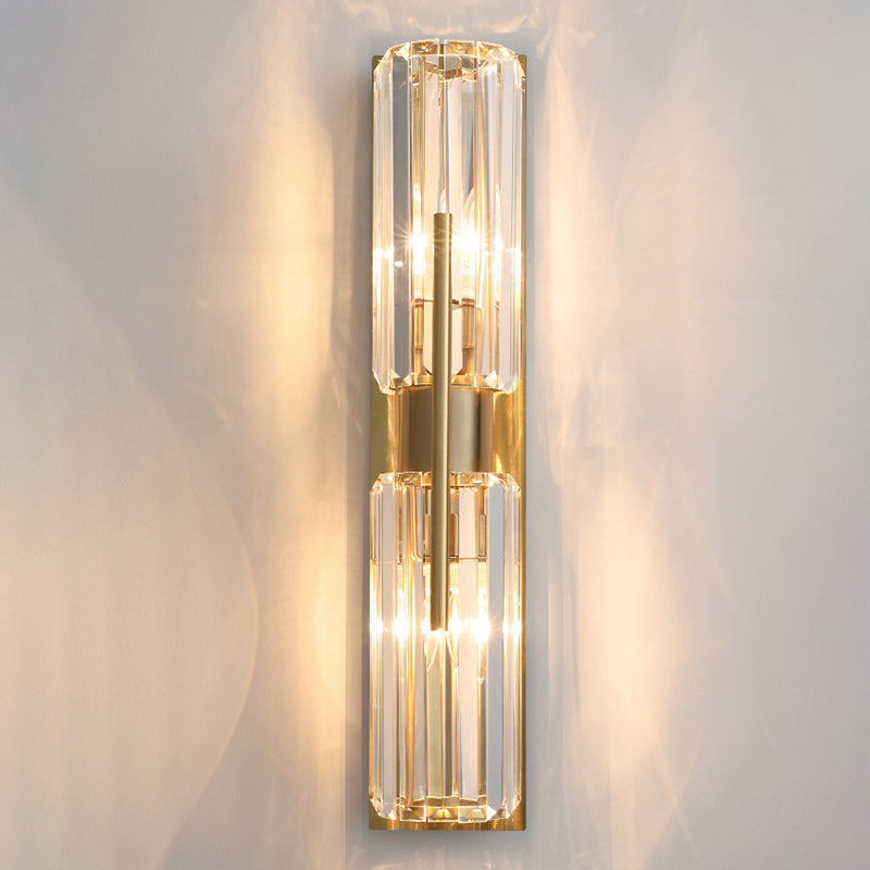 2-Lights Cylindrical Crystal Sconce Lights Electroplated Gold Postmodern Wall Lamp for Living Room
