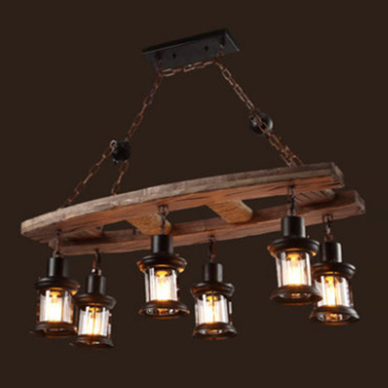 Wrought Iron Brown Pendant Light in Industrial Vintage Style Wooden Sputnik Ceiling Light for Commercial Place