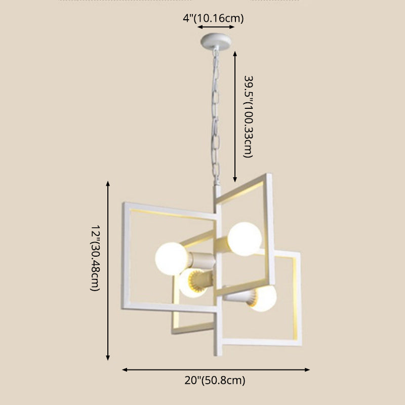 Luz colgante de marco de hierro blanco en lámpara colgante geométrica de 4 luces de estilo minimalista industrial para un lugar comercial