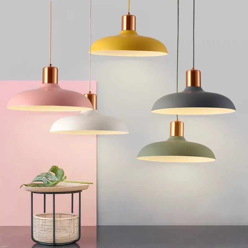1 Bulb Restaurant Suspension Lamp Macaron Style Pendant Light Fixture with Bowl Metal Shade