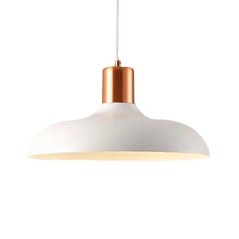 1 Bulb Restaurant Suspension Lamp Macaron Style Pendant Light Fixture with Bowl Metal Shade