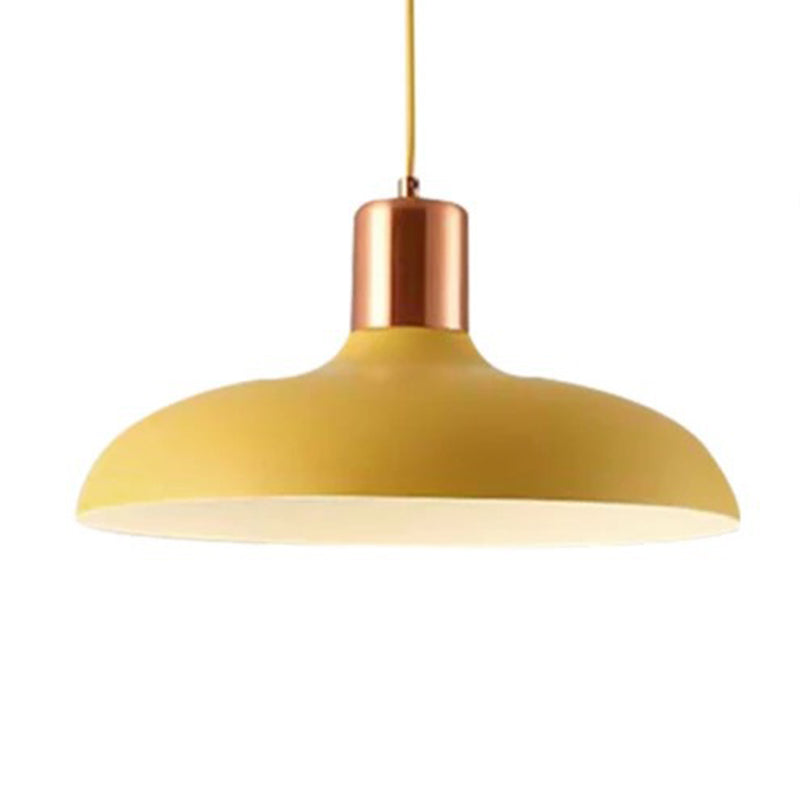 1 Bulb Restaurant Suspension Lamp Macaron Style Pendant Light Fixture with Bowl Metal Shade