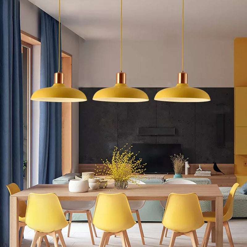 1 Bulb Restaurant Suspension Lamp Macaron Style Pendant Light Fixture with Bowl Metal Shade
