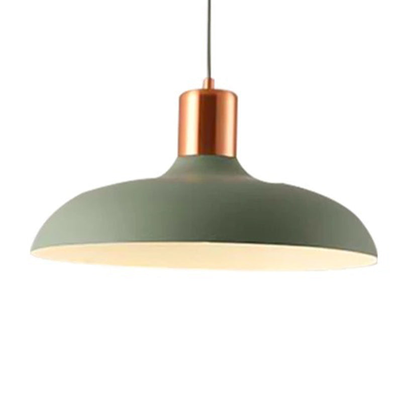 1 Bulb Restaurant Suspension Lamp Macaron Style Pendant Light Fixture with Bowl Metal Shade