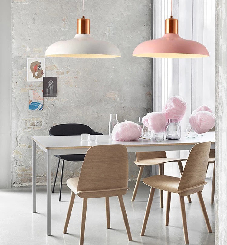 1 Bulb Restaurant Suspension Lamp Macaron Style Pendant Light Fixture with Bowl Metal Shade