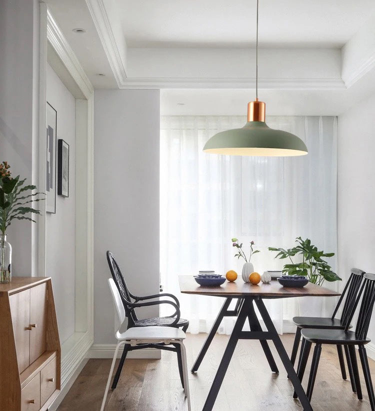 1 Bulb Restaurant Suspension Lamp Macaron Style Pendant Light Fixture with Bowl Metal Shade