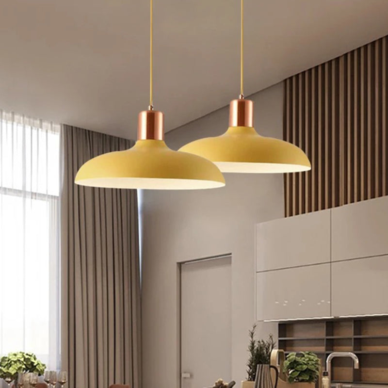 1 Bulb Restaurant Suspension Lamp Macaron Style Pendant Light Fixture with Bowl Metal Shade
