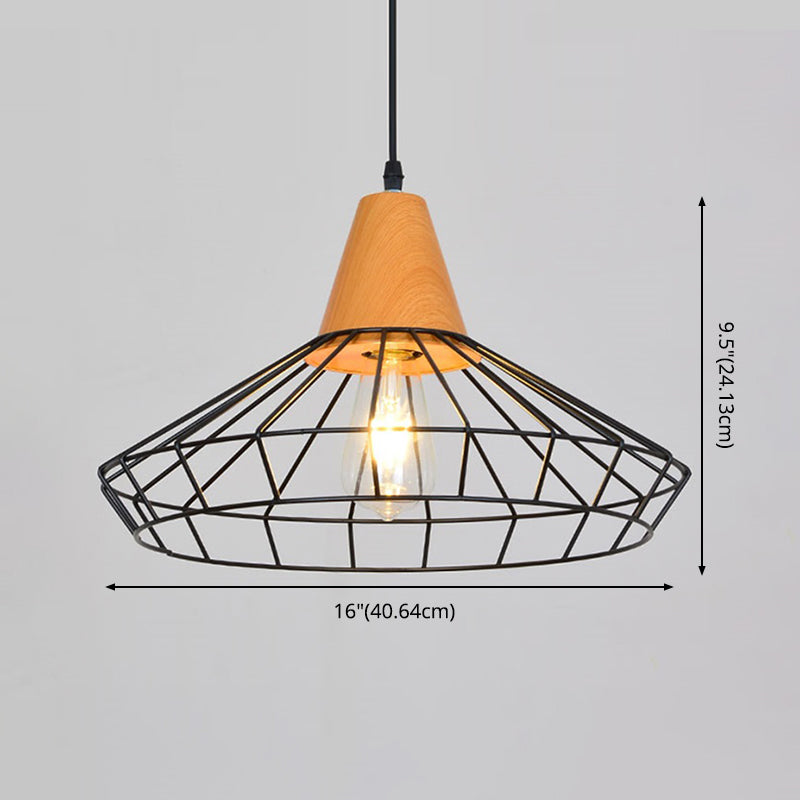 1-Light Wire Cage Pendant Lamp Industrial Black Iron Hanging Lighting for Restaurant