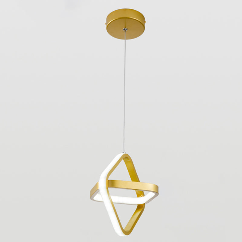 Golden Interlocking Pendant Light Fixture Simplicity 2-Light Metal Drop Lamp for Dining Room