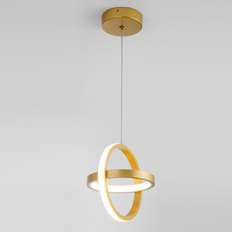 Golden Interlocking Pendant Light Fixture Simplicity 2-Light Metal Drop Lamp for Dining Room