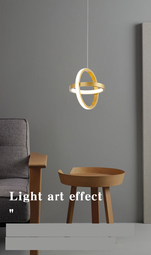 Golden Interlocking Pendant Light Fixture Simplicity 2-Light Metal Drop Lamp for Dining Room