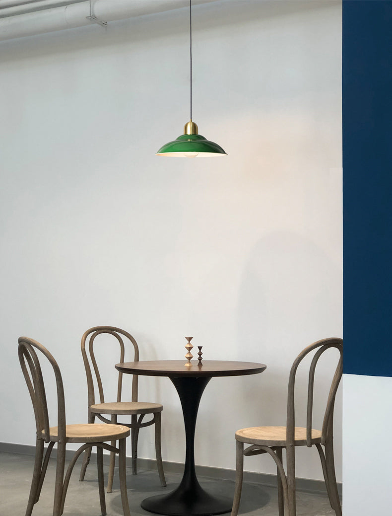 Industriële retro ronde hanglamp 1-hoofd metalen ophanging licht in zwartachtig groen
