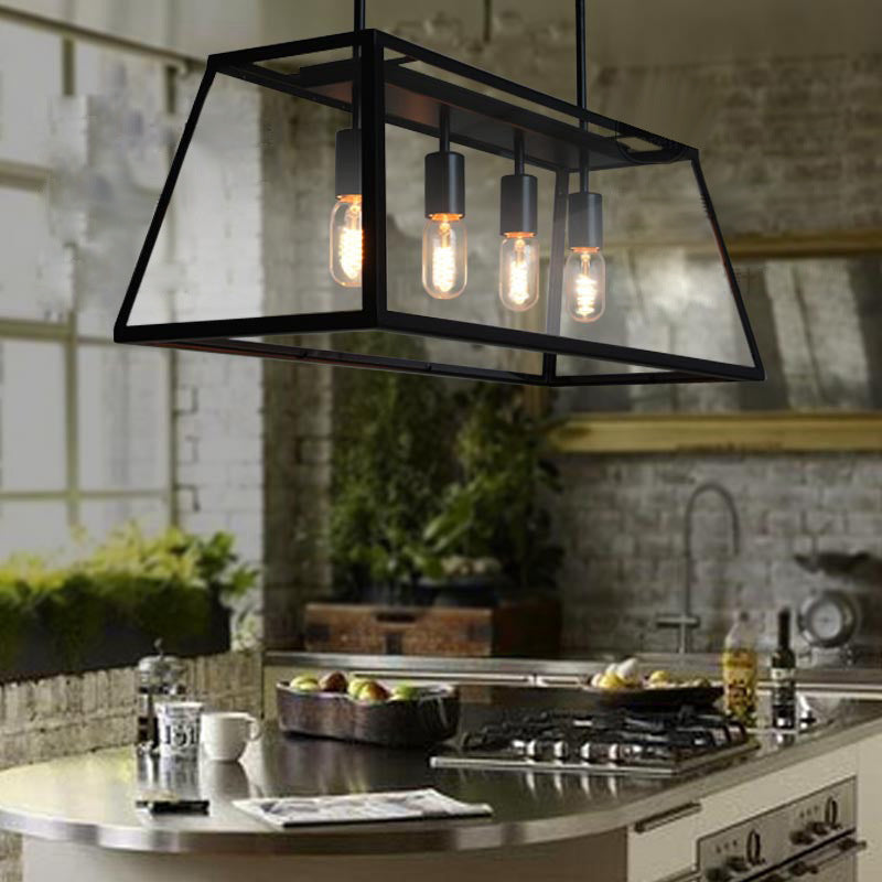 Glass 4 luces de la isla Posaboradora Trapecio de trapezoides ISLA INDUSTRIAL Luz de luz para comedor