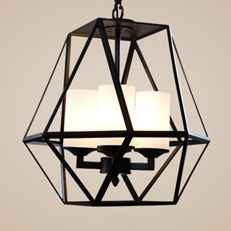 Wrought Iron Black Pendant Light in Industrial Vintage Style Geometric Adjustable Ceiling Light with Iron Frame