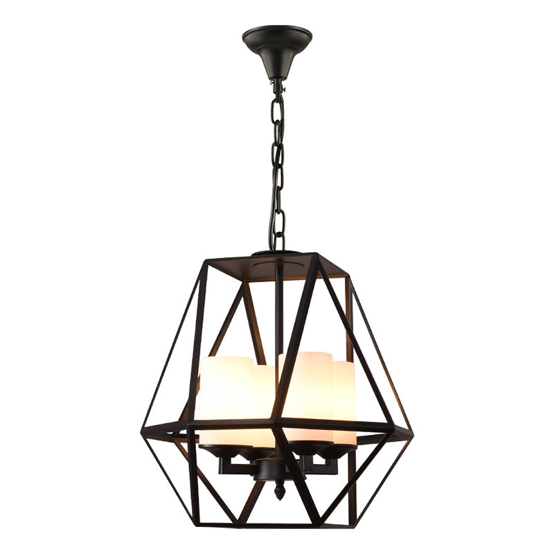 Wrought Iron Black Pendant Light in Industrial Vintage Style Geometric Adjustable Ceiling Light with Iron Frame