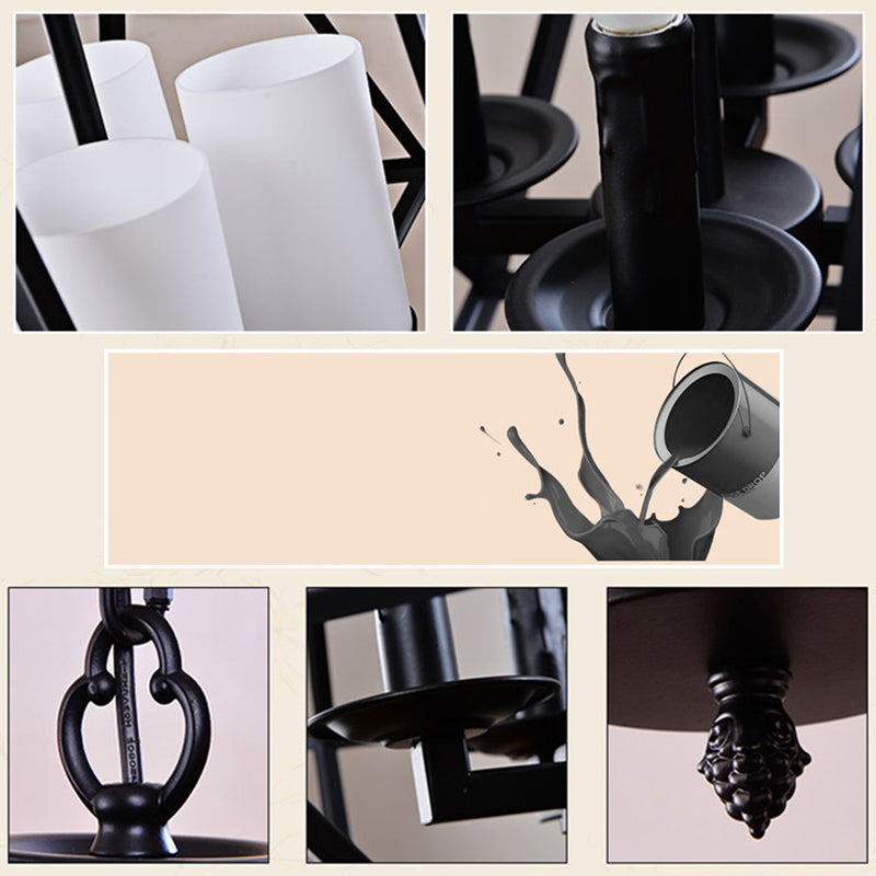 Wrought Iron Black Pendant Light in Industrial Vintage Style Geometric Adjustable Ceiling Light with Iron Frame