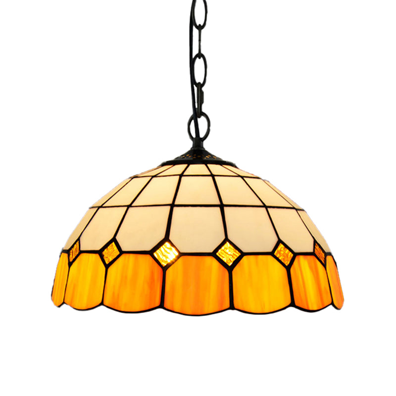 Bowl Shape Multicolored Stained Glass Hanging Lights Baroque Single Pendant for Dining Room