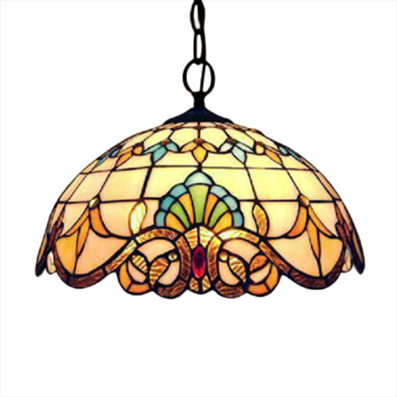 Baroque Stained Art Glass Hanging Lamp Kit Bowl Shape Ceiling Pendant Light for Hallway