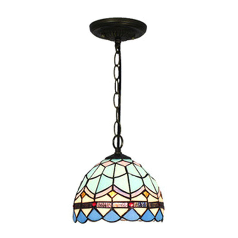 Baroque Stained Art Glass Hanging Lamp Kit Bowl Shape Ceiling Pendant Light for Hallway