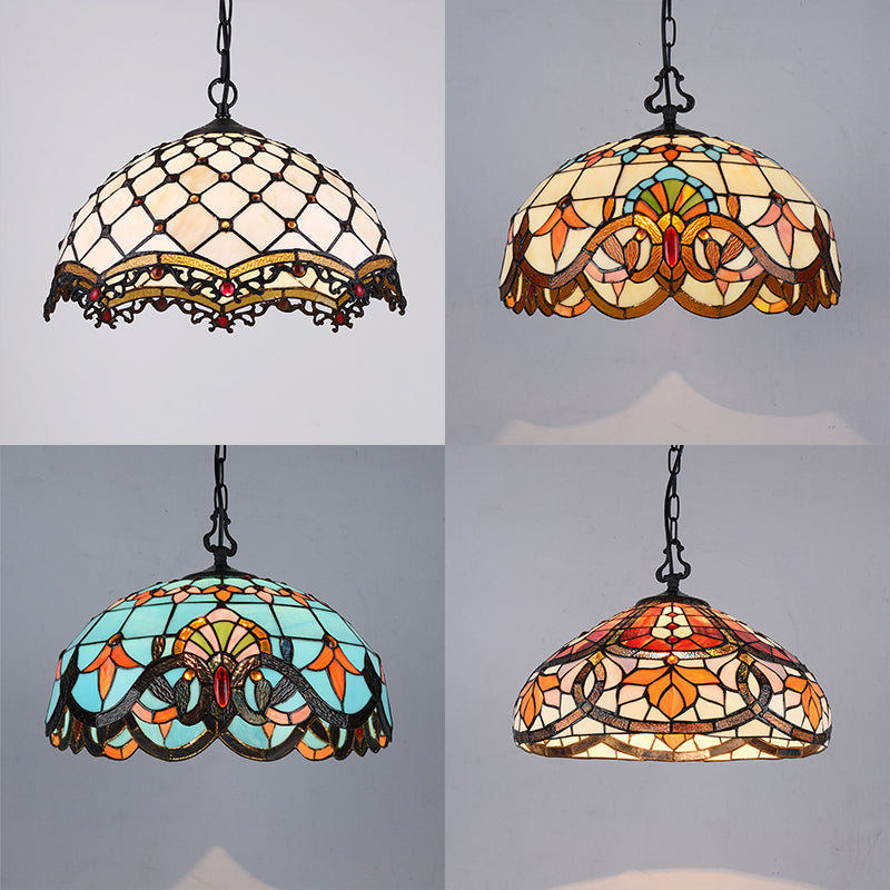 Baroque Hand Cut Glass Single Pendant Domed Suspended Lighting Fixture for Kitchen