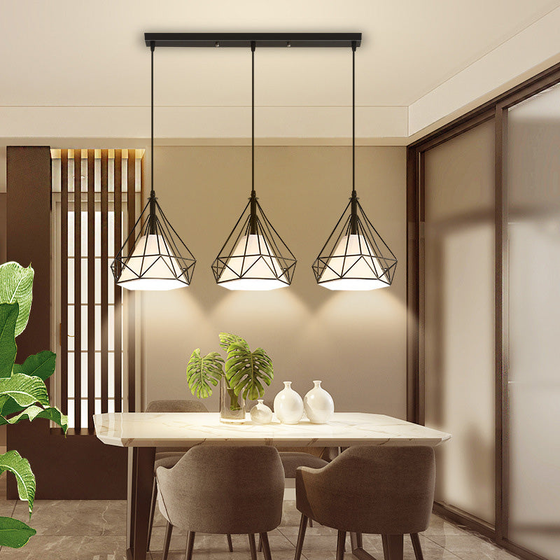 3 Lights Diamond Pendant Industrial Metal Ceiling Pendant with Hanging Cord for Restaurant