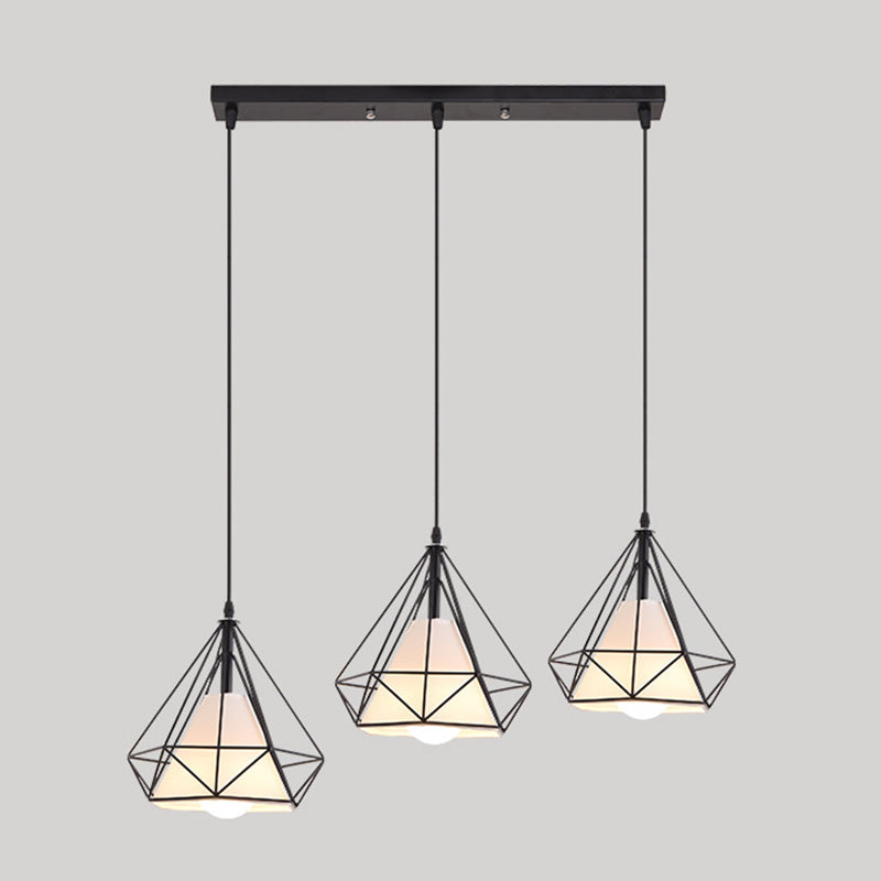 3 Lights Diamond Pendant Industrial Metal Ceiling Pendant with Hanging Cord for Restaurant