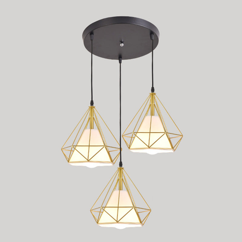 3 Lights Diamond Pendant Industrial Metal Ceiling Pendant with Hanging Cord for Restaurant