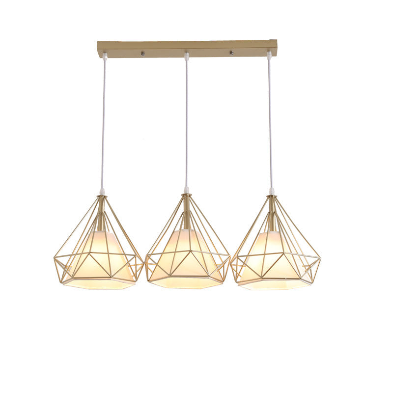 3 Lights Diamond Pendant Industrial Metal Ceiling Pendant with Hanging Cord for Restaurant