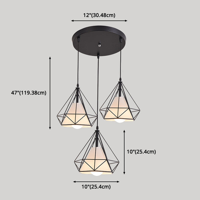 3 Lights Diamond Pendant Industrial Metal Ceiling Pendant with Hanging Cord for Restaurant