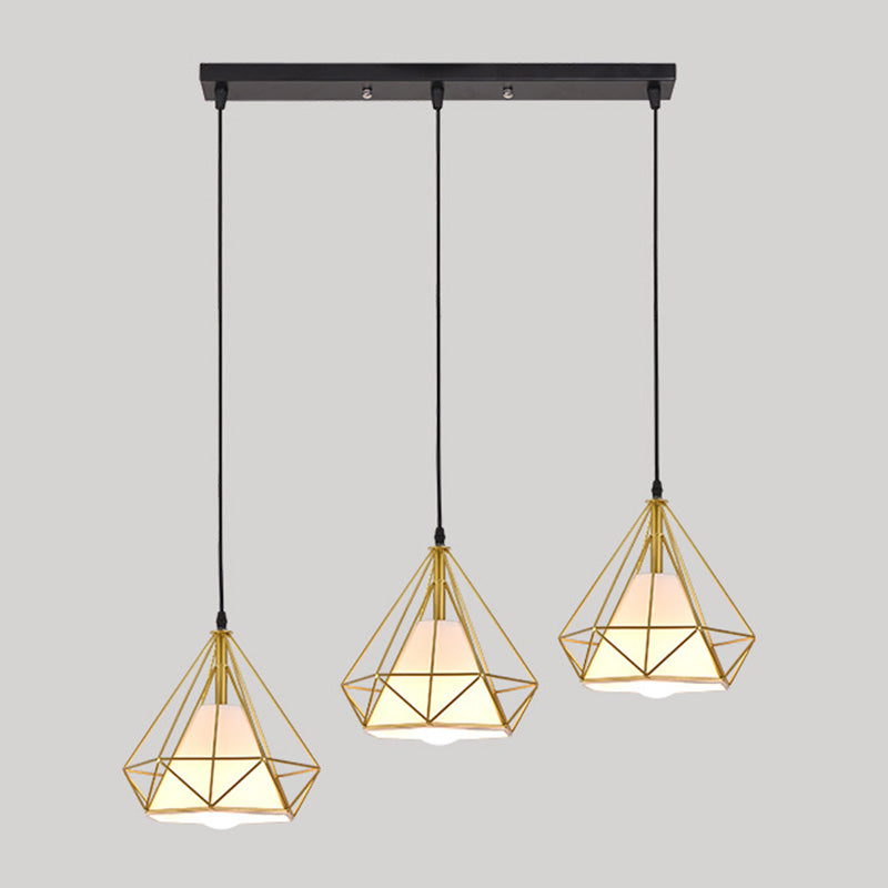 3 Lights Diamond Pendant Industrial Metal Ceiling Pendant with Hanging Cord for Restaurant