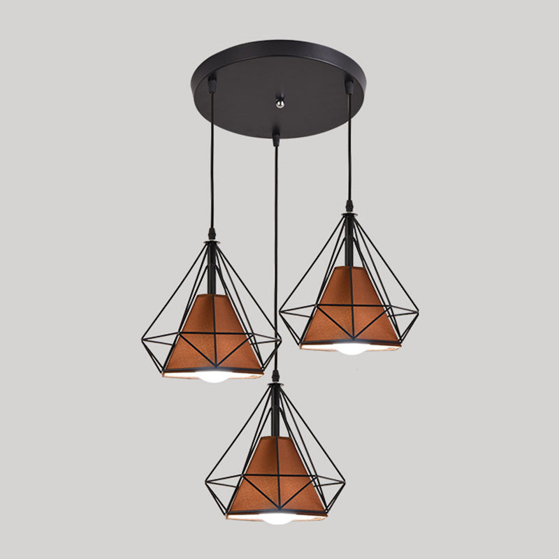 3 Lights Diamond Pendant Industrial Metal Ceiling Pendant with Hanging Cord for Restaurant