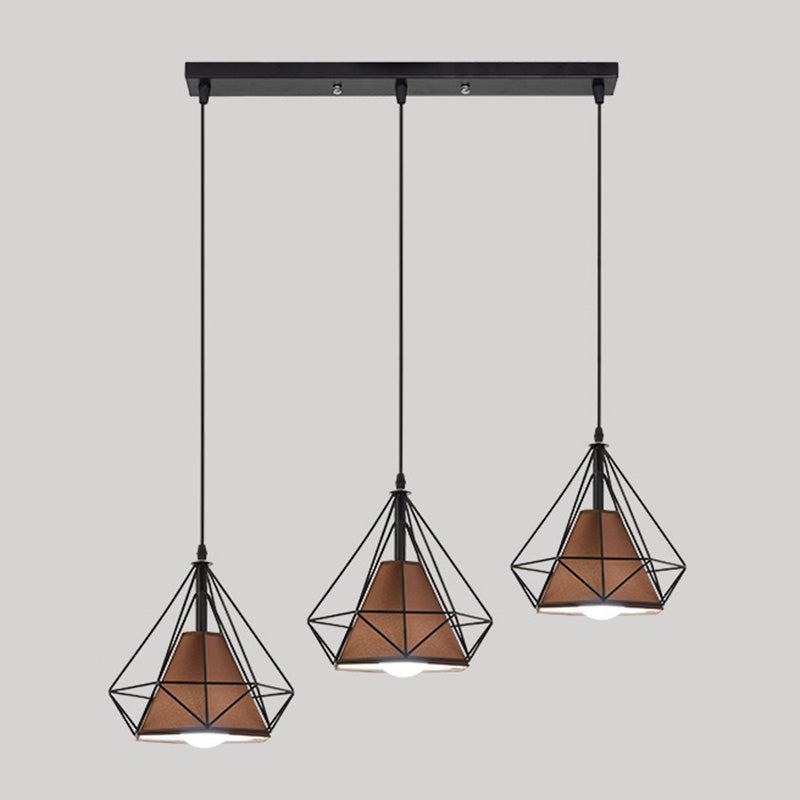 3 Lights Diamond Pendant Industrial Metal Ceiling Pendant with Hanging Cord for Restaurant