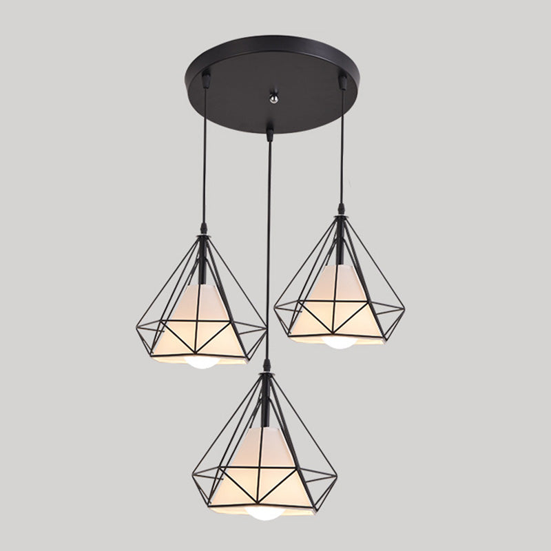 3 Lights Diamond Pendant Industrial Metal Ceiling Pendant with Hanging Cord for Restaurant