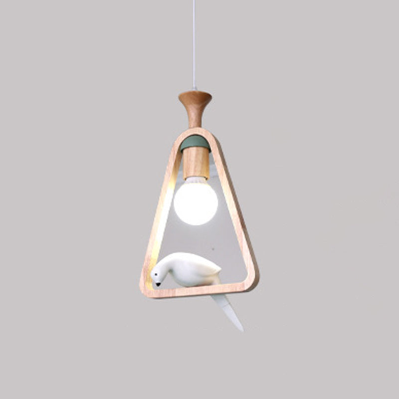 Dadelloze houten suspensielamp Noordse 1-licht hangerverlichting met harsvogel decor