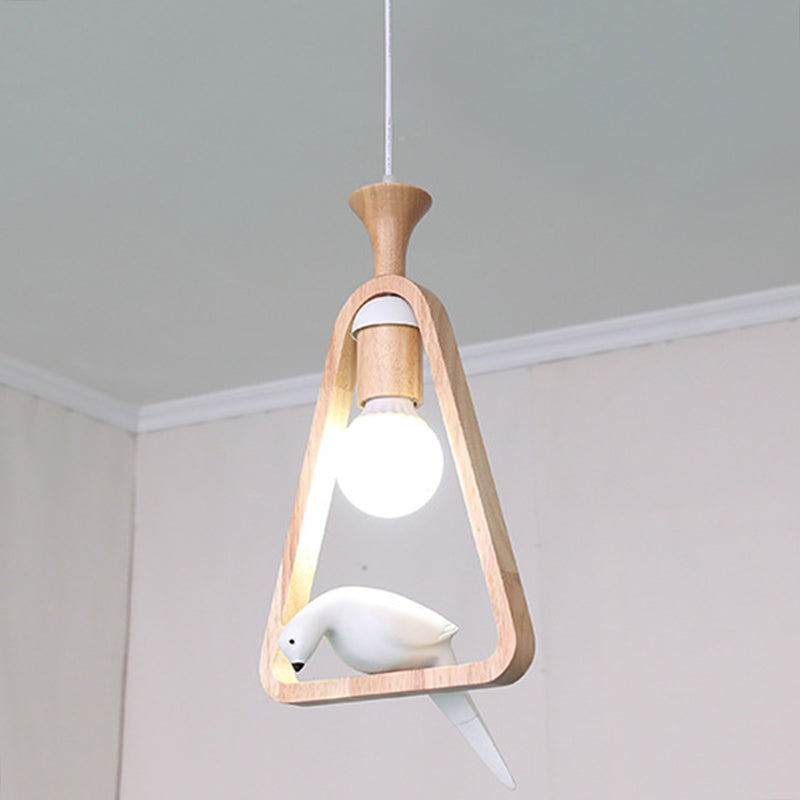 Dadelloze houten suspensielamp Noordse 1-licht hangerverlichting met harsvogel decor