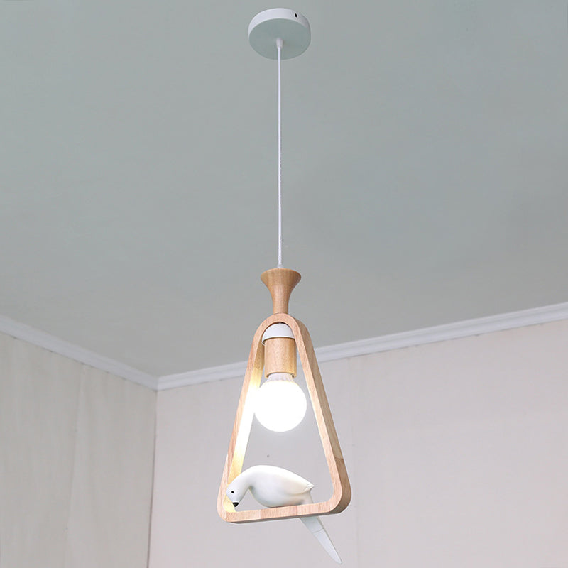 Dadelloze houten suspensielamp Noordse 1-licht hangerverlichting met harsvogel decor