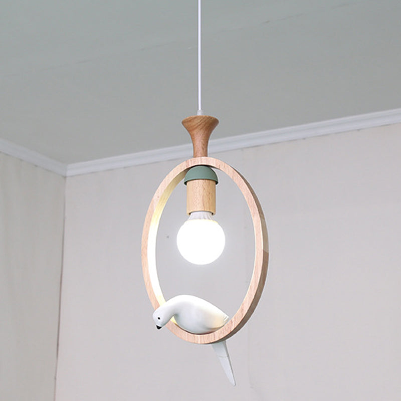 Dadelloze houten suspensielamp Noordse 1-licht hangerverlichting met harsvogel decor