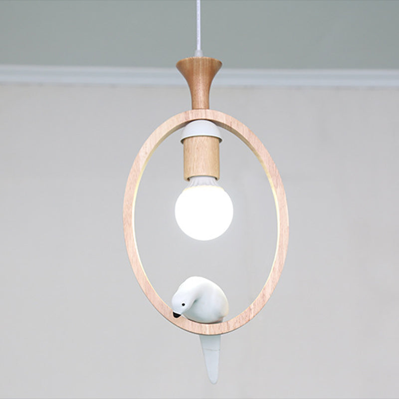 Dadelloze houten suspensielamp Noordse 1-licht hangerverlichting met harsvogel decor