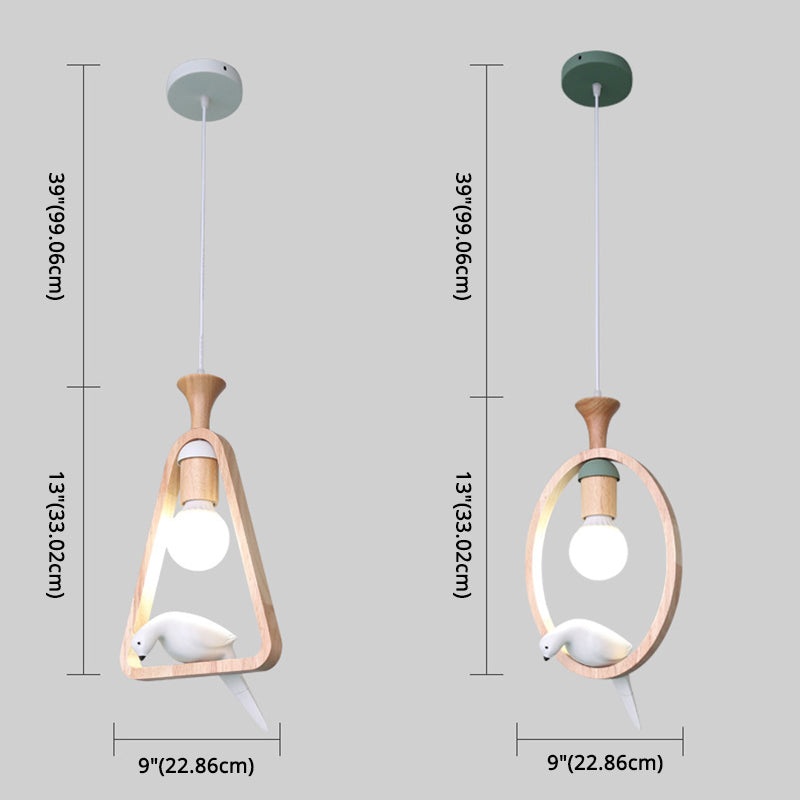 Dadelloze houten suspensielamp Noordse 1-licht hangerverlichting met harsvogel decor