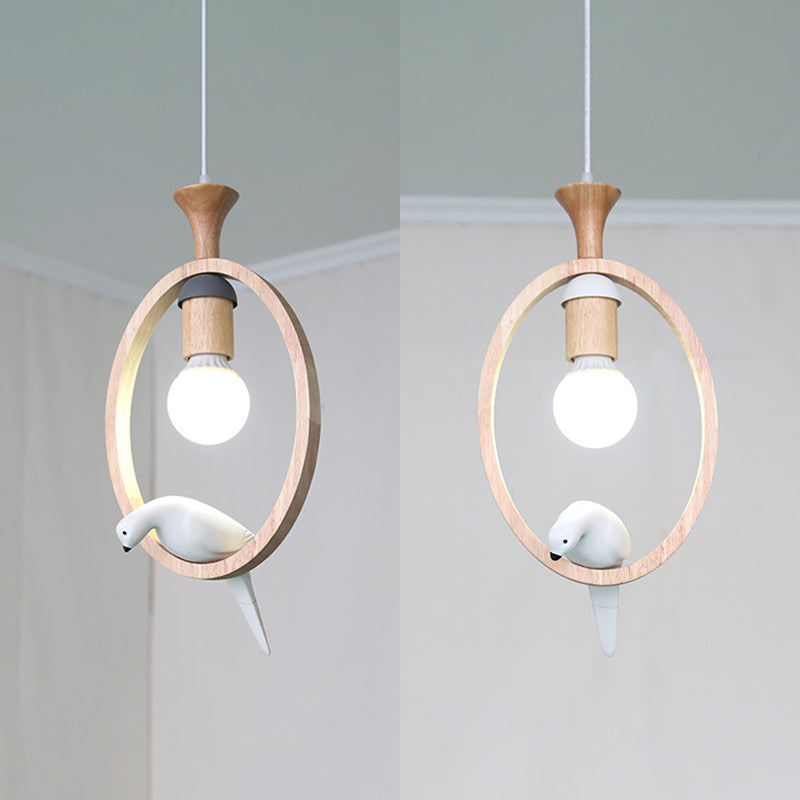 Dadelloze houten suspensielamp Noordse 1-licht hangerverlichting met harsvogel decor