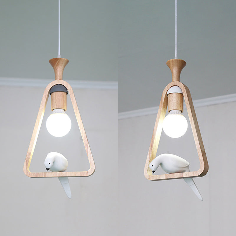 Dadelloze houten suspensielamp Noordse 1-licht hangerverlichting met harsvogel decor