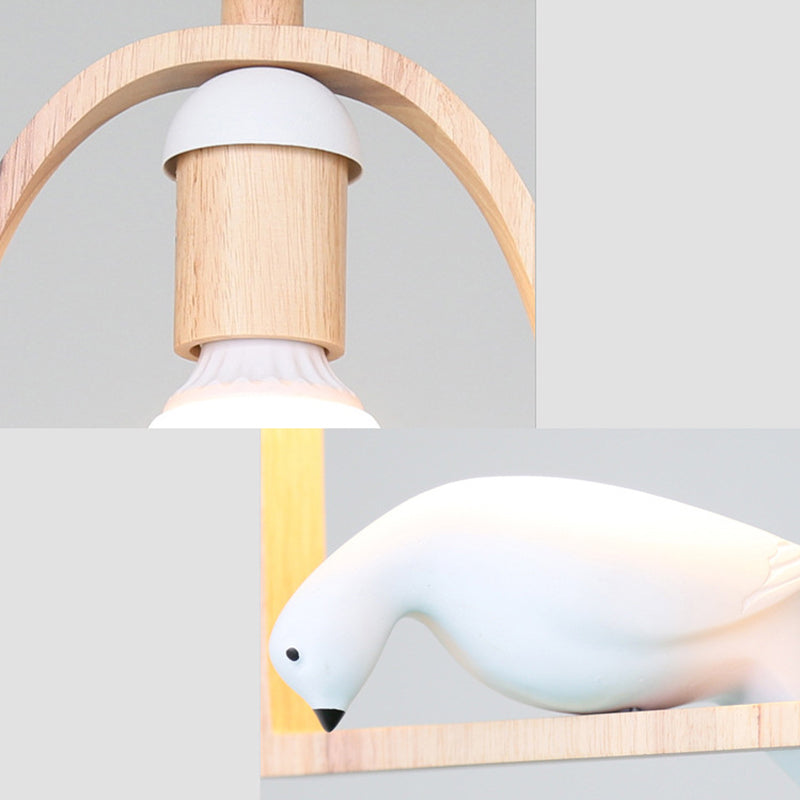 Dadelloze houten suspensielamp Noordse 1-licht hangerverlichting met harsvogel decor