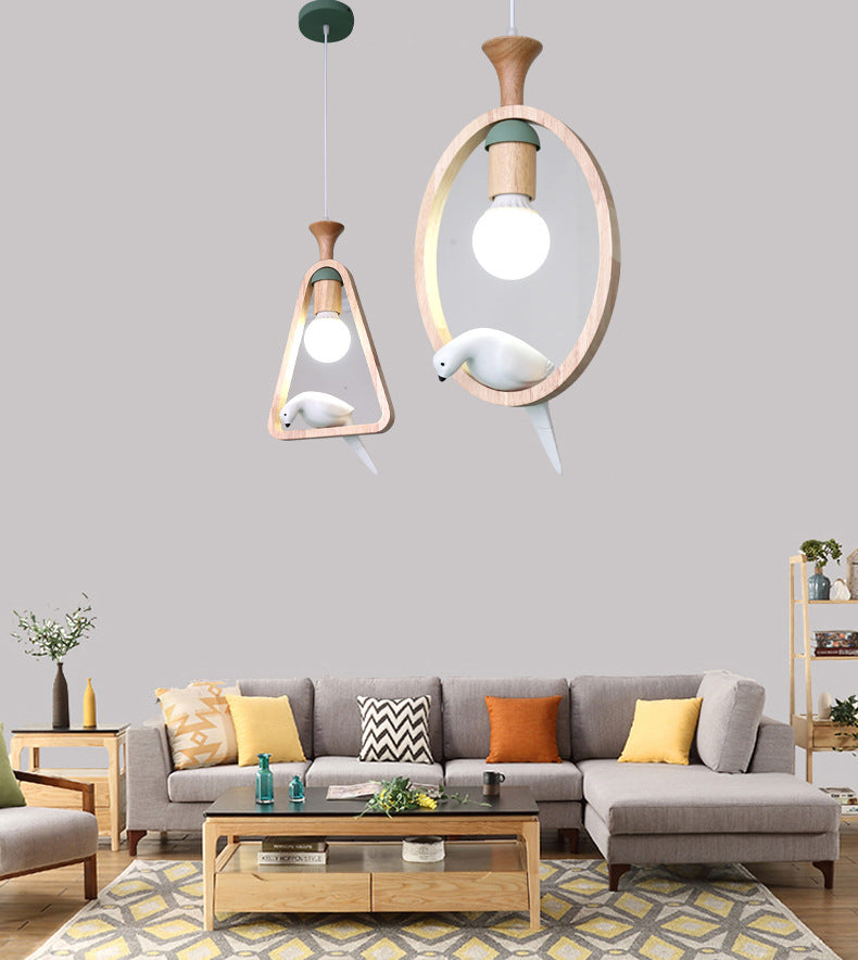 Dadelloze houten suspensielamp Noordse 1-licht hangerverlichting met harsvogel decor