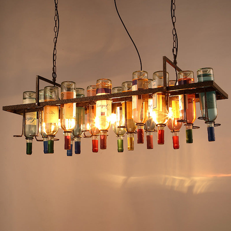 Eiland hanger verlichting vintage stijl balk hangende plafondarmatuur met flessen metalen tint in meerkleurig