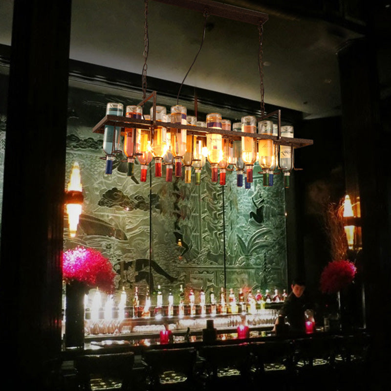 Eiland hanger verlichting vintage stijl balk hangende plafondarmatuur met flessen metalen tint in meerkleurig