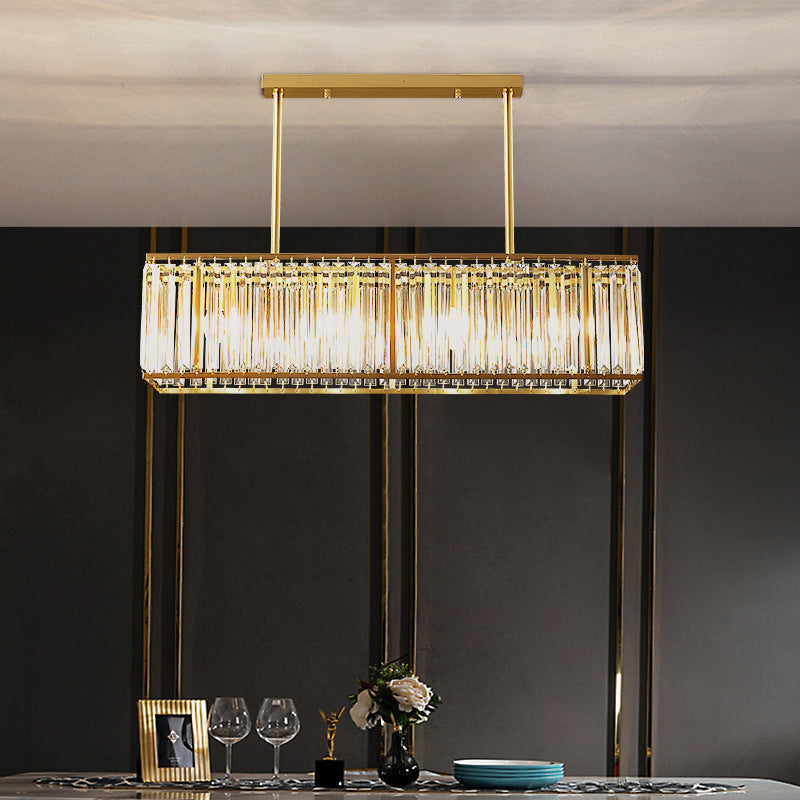 Luce a sospensione dell'isola a LED in oro in rame nella moderna lampada appesa al cristallo rettangolare per sala da pranzo
